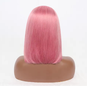 Nuova Parrucca Corta Bob <span class=keywords><strong>Rosa</strong></span> Acceso con Frontale in Pizzo 13*4, <span class=keywords><strong>Capelli</strong></span> Umani Remy per Donne Bianche - Product Image 3