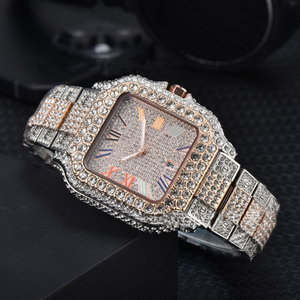 スクエア型のサファイアクリスタルダイヤモンドウォッチ、クォーツムーブメント、フルダイヤモンドケースデザイン、ポインターダイヤル、44MM、高級 - Product Image 5