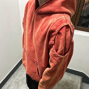 Sweat à capuche vintage en molleton épais et rigide, délavé à l'acide, effet vieilli, avec patchs et éclaboussures de peinture, style streetwear - Product Image 3