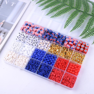 Cross Border Us Independence Day Polymer Clay <b>Bead</b> <b>Kit</b> Diy Jewelry Set Round Loose <b>Beads</b> For Craft Supplies Party Decor - Product Image 1