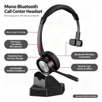 Casque de bureau sans fil en gros avec station de charge, microphone à réduction de bruit ENC, casque sans fil pour centre d'appels et bureau