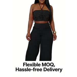 ชุดเซ็ตเสื้อครอปแบบผูกคอรัดรูปและกางเกงขายาวทรงกว้างสำหรับผู้หญิง ชุด 2 ชิ้น เสื้อผ้าผู้หญิง ชุดลำลอง แฟชั่นผู้หญิง - Product Image 4