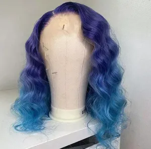 Razer-Perruque à cheveux courts pré-plumée couleur bleue, cheveux synthétiques à haute température, perruques Lace Front