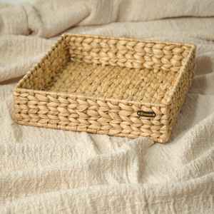 Handwoven Natural Water Hyacinth <b>Storage</b> <b>Box</b> Rectangular Woven Basket with Handles for Home Organization and <b>Shelf</b> Decor - Product Image 3