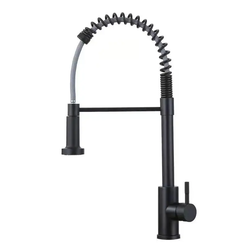 High Quality Excellent Design Kitchen Matte Black Sink Pull-Out Spring Multi-functional Faucet Pull-Down Kitchen Sink Faucet