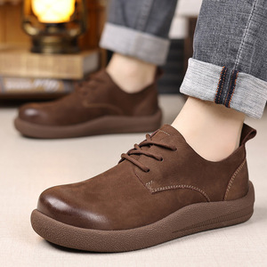 Zapatos informales de trabajo retro para hombre, calzado informal de cuero genuino con suela suave y cómoda, calzado de punta redonda para otoño e invierno - Product Image 5