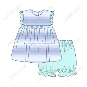 Nouveau style Ensemble de vêtements à petites rayures pour bébé fille Ensemble personnalisé pour enfants Boutique Monogramme Tenues