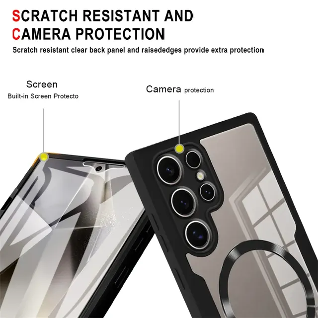 360° Full Cover Shockproof TPU PC Case for Samsung Galaxy S25 S24 S23 S22 S21 Ultra Plus FE Wireless Charging Transparent Cases