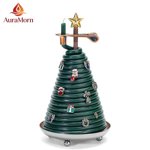 Bougie par heure, bougie de Noël en forme de sapin de 80 heures avec 14 breloques, cire d'abeille naturelle écologique avec mèche en coton - Product Image 1