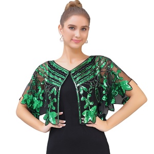Châle de soirée pour <span class=keywords><strong>femme</strong></span>, orné de perles et de sequins, pour robe de soirée ou cheongsam, style rétro, foulard tendance, hauts élégants, enveloppes décontractées pour carnaval - Product Image 2