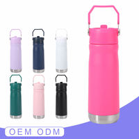 Botella de agua de 550ml y 650ml con asa de transporte, tapa abatible con pajita, correa de mano, vaso térmico, termo, copa para gimnasio