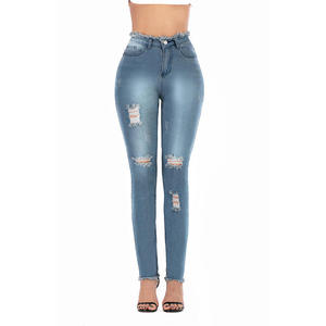 Jeans de Mezclilla Elásticos para Mujer, Cintura Alta, Transpirables, Rotos, Lavado Claro, Estilo Desgastado - Product Image 6