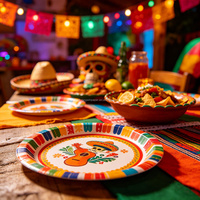Assiettes en papier Fiesta, vaisselle jetable colorée pour les fêtes de tacos et les célébrations