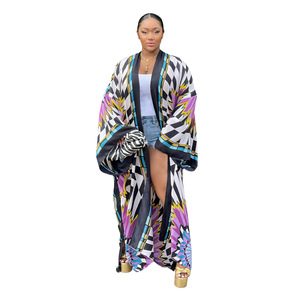 Vêtements d'automne pour femmes Veste Offre Spéciale Soie simulée Multi-Print Fashion Casual Women Windbreaker <span class=keywords><strong>Kimono</strong></span> <span class=keywords><strong>Cardigan</strong></span> - Product Image 6
