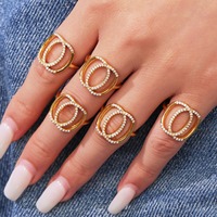 Bague Simple Zircon Double Cercle Niche Design Ouvert Acier Inoxydable Plaqué Or 18K