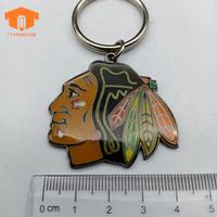 Porte-clés personnalisé en émail souple avec plume de tête indienne, en métal nickelé, vente chaude, promotion en gros, nouveauté pour les fans de hockey