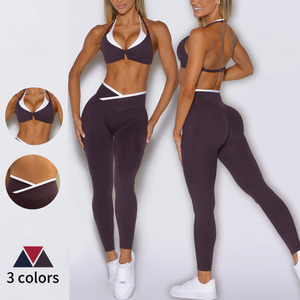 <span class=keywords><strong>Ensemble</strong></span> de 3 pièces pour femmes, soutien-gorge de <span class=keywords><strong>sport</strong></span> à découpe en V, leggings de <span class=keywords><strong>sport</strong></span> croisés, vêtements de <span class=keywords><strong>sport</strong></span>, entraînement de yoga personnalisé - Product Image 1