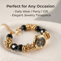 Montres pour femmes en alliage vintage personnalisées OEM, élégantes, bracelet noir à perles, montre à quartz, petit cadran, montre-bracelet pour femmes