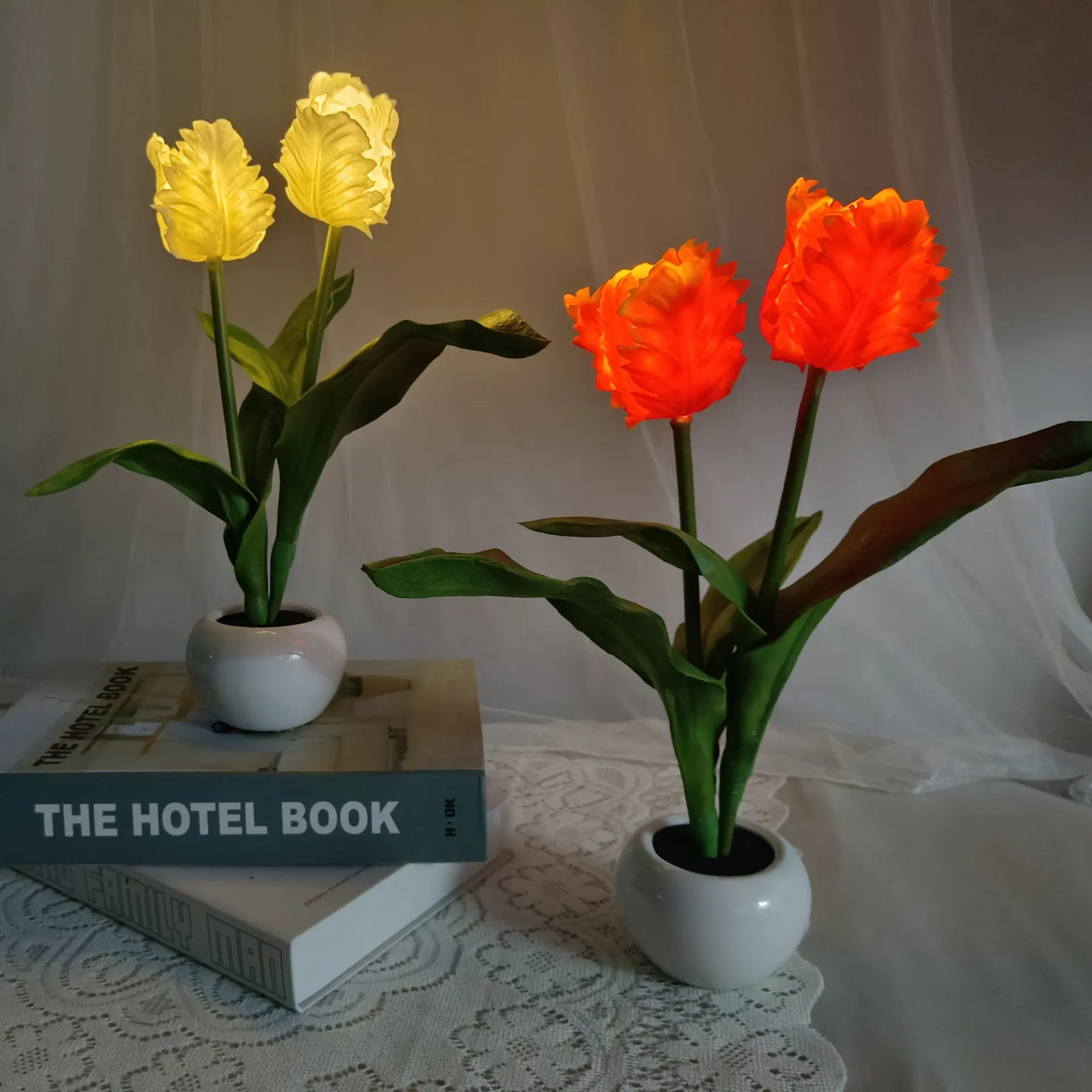 V402 tulipano dentato lanterna finta hotel simulazione fiore luce notturna soggiorno interno camera da letto LED decorazione luce
