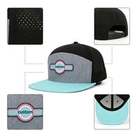 Casquette Snapback à 6 Panneaux Personnalisée en Gros, Polyester, Logo en Patch Caoutchouc, Trous Découpés au Laser, Casquette Imperméable de Haute Qualité