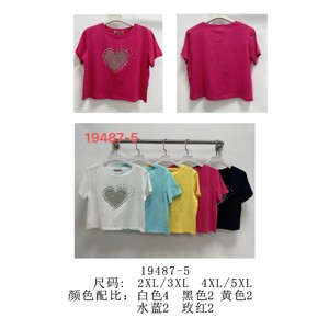 เสื้อยืดพิมพ์ลายหัวใจโอเวอร์ไซส์สำหรับผู้หญิงฤดูร้อนหลากสี2XL 5XL ผ้าฝ้ายลำลองและผ้าไหมดีไซน์ธรรมดา - Product Image 1