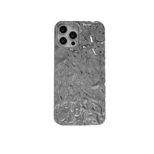 Luxury Cases Silver Tin Paper Phone Case For Iphone 15 14 Pro Max Water Ripple Shockproof Soft Phone Cover