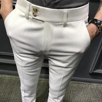 Pantalon droit pour homme, boutonné, de haute qualité, avec poches, décontracté, pour affaires, pantalon long et formel, coupe slim, grandes tailles