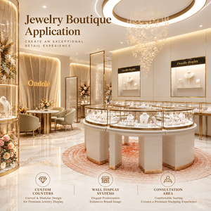 Vitrines à bijoux rondes en or sur mesure Ondole avec éclairage LED et plateau en marbre pour l'aménagement de magasins de luxe - Product Image 5