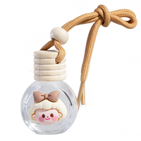 Flacon vide d'aromathérapie suspendu de 10 ml, forme ronde, mignon, diffuseur de parfum pour voiture en verre avec couvercle en bois