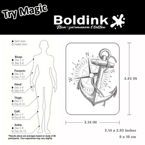 <span class=keywords><strong>Tatuaje</strong></span> Temporal <span class=keywords><strong>de</strong></span> Tinta Jagua <span class=keywords><strong>de</strong></span> Larga Duración (2 Semanas), Resistente al Agua, con Diseño Realista <span class=keywords><strong>de</strong></span> Ancla Náutica y Brújula, Personalizado por Boldink - Product Image 6