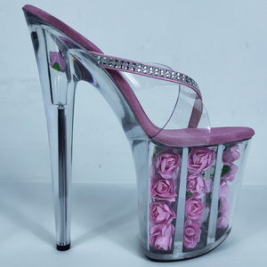 2021 nuovo <span class=keywords><strong>tacco</strong></span> sottile 20 cm piattaforma elegante 8 pollici fiore <span class=keywords><strong>tacco</strong></span> <span class=keywords><strong>alto</strong></span> pantofole in PVC trasparente sandali delle donne - Product Image 5