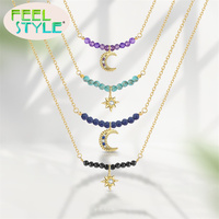 Collier Pendentif en Cristal Naturel Turquoise et Zircon, Plaqué Or 18K, Argent Sterling, Bijou pour Femme, Cadeau