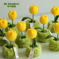 Buket Bunga Tulip Rajutan Tangan dari Benang Katun, Tanaman Pot Buah, Dekorasi Rumah Estetis Penyemangat Emosional, Hadiah