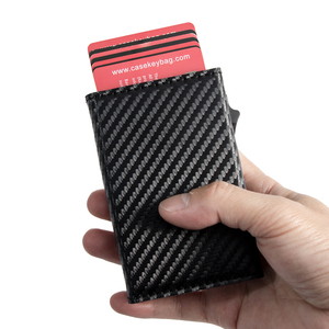 Slim <b>Metal</b> Aluminum Credit Card Case ID Card Slot Magnetic Strip Closure Tri-fold PU Carbon Fiber Leather <b>Wallet</b> POP up <b>Wallet</b> - Product Image 1