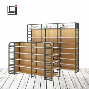 Steel Mix Wood Gondola <strong>Shelving</strong> <strong>Wall</strong> Mounted <strong>Unit</strong> Single Sided or Double Sides for Boutique Retail Store - Product Image 3