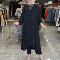 Robe islamique ethnique pour femmes musulmanes, grande taille, légère, respirante, à manches longues, longueur cheville, coupe ajustée, anti-plis, en polyester