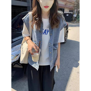 Chaleco Informal Estilo Coreano Hiromi 2025, Nuevo Chaleco Moderno para Estudiantes, Ropa de Trabajo, Prenda Exterior de Mezclilla, Ajuste Holgado, Azul/Negro, Primavera - Product Image 2