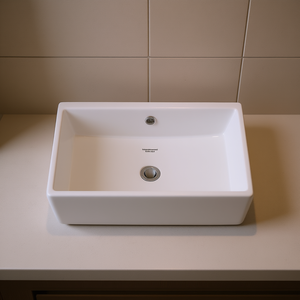 Évier de salle de bain rectangulaire en céramique blanche à encastrer 28x14 pouces, design minimaliste à trou unique - Product Image 2