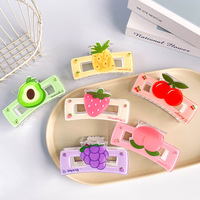 Pince à cheveux géante en acrylique Dowell Rectangle XL 10 cm motif fruits