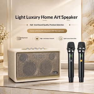 Retro Leather Karaoke Speaker 100W 3 <strong>Driver</strong> with 2 Wireless Mics FM USB TF AUX LED Ambient Light Rechargeable - Product Image 1