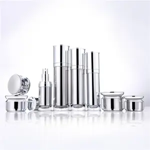 Hoogwaardige acryl cosmetica zalfpotje verpakking 20g 30g 40g 50g set en 30ml 50ml 80ml 120ml licht zilver lotion fles