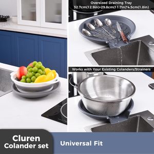 Ensemble de passoires pliables en <span class=keywords><strong>silicone</strong></span> avec plateau d'égouttage, lot de 3 passoires de cuisine pliables avec base pour pâtes, légumes, fruits, riz - Product Image 5