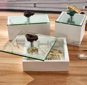 Customized Handmade Home Decoration Mirror Glass Jewelry Display Agate Handle Mother Of Pearl Box