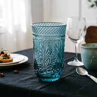Verre à boisson haut de gamme avec motif Artemisia Argyi en relief, couleurs bleu, vert, ambre, rose, violet