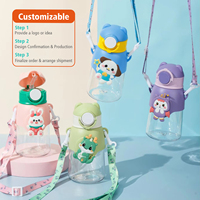 Botella de Agua Infantil de 600 ml con Logotipo Personalizado, Diseño de Dibujos Animados, Ecológica, con Tapa y Pajita, Antiderrames, para Deportes al Aire Libre, Regalo Escolar, Venta al Por Mayor