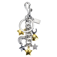 Porte-clés en alliage avec strass, motif étoile, lune et cœur, breloque décorative pour sac à main, clés, usage quotidien, cadeau pour femme