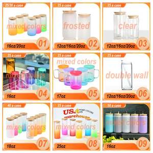 Mug en verre dépoli transparent pour sublimation 16oz, style canette de bière, avec couvercle en bambou et pailles, entrepôt USA - Product Image 3