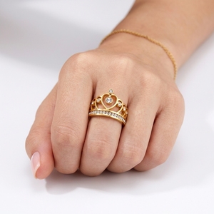 <span class=keywords><strong>Tiara</strong></span> di Lusso da Principessa con Zirconia Incastonata, Placcata in Oro 18K, Impermeabile, Gioiello di Moda per Donne, Anello a Corona in Acciaio Inossidabile 316L - Product Image 4