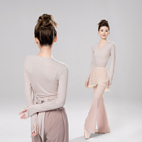 Hauts enveloppants de ballet pour femmes, chemise en tricot à manches longues et col en V pour adultes