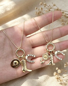 Gold Color Charm Pendant Necklace Western Boot Sunflower Horse Shoe <b>Chain</b> Jewelry for Women Pendant Necklace - Product Image 5